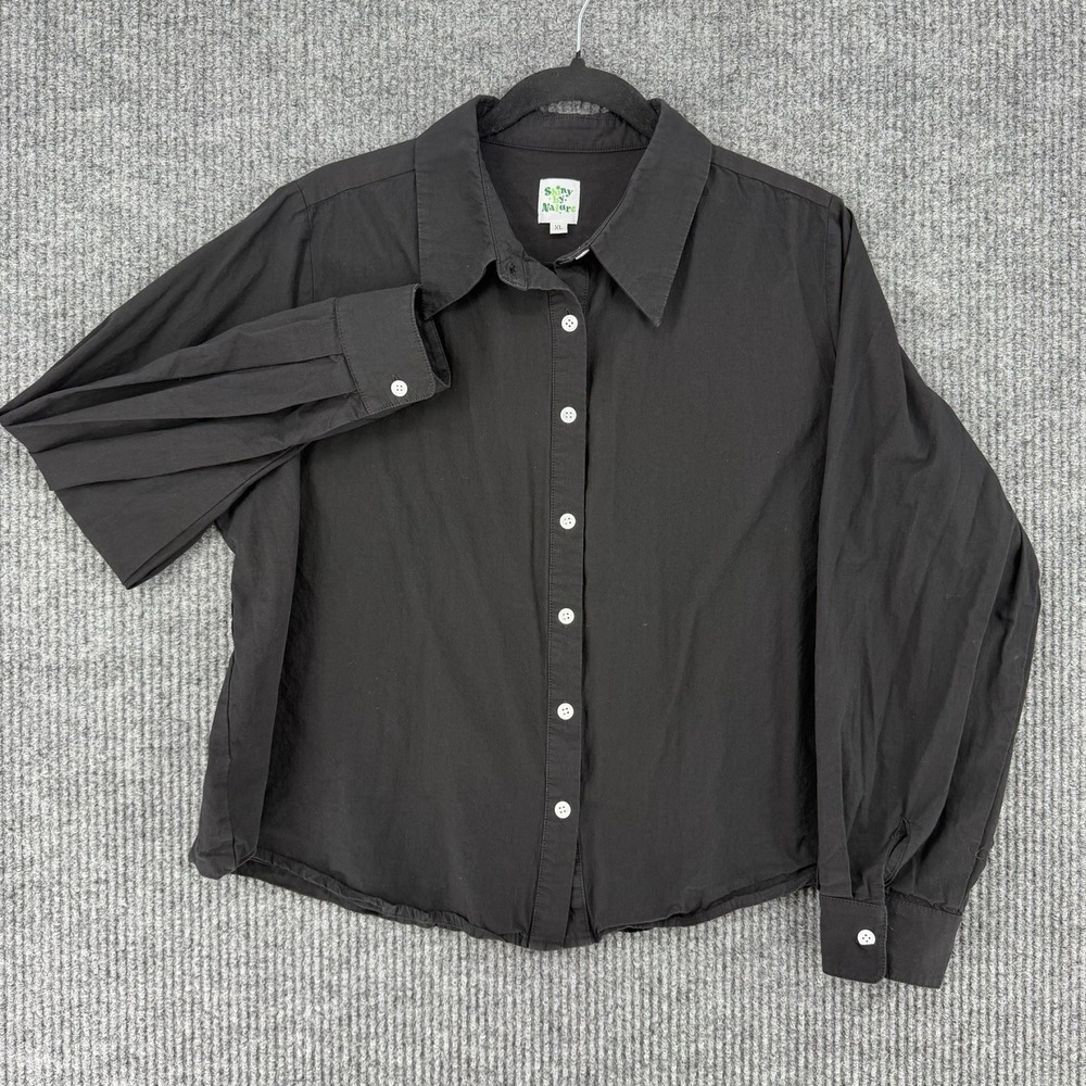 Shiny by Nature womens XL button up shirt black boxy flattering minimalist EUC